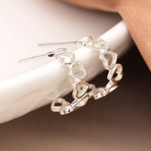 Sterling Silver Multi Heart Open Hoop Earrings