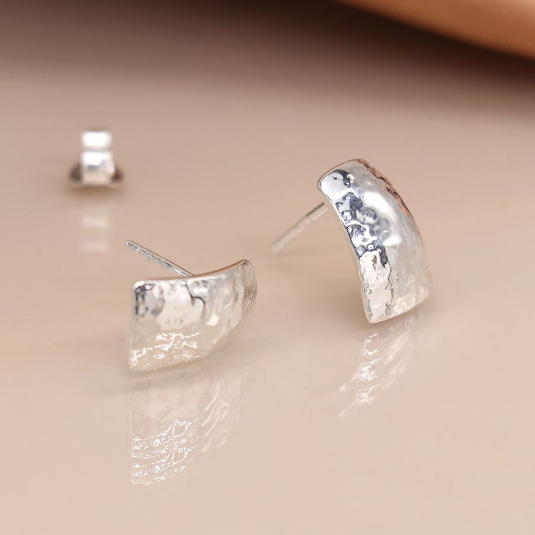 Sterling Silver Hammered Trapezoid Stud Earrings