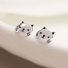 Load image into Gallery viewer, Sterling Silver Cat Face Stud Earrings
