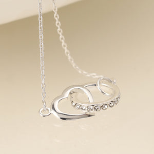 Sterling Silver Linked Heart & Crystal Hoop Necklace
