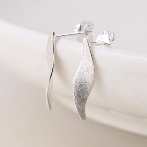 Sterling Silver Brushed Marquis Twist Earrings