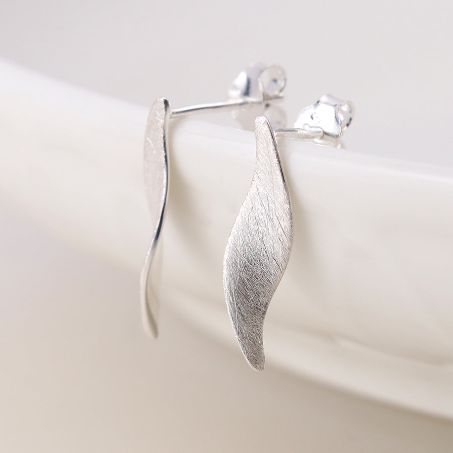 Sterling Silver Brushed Marquis Twist Earrings
