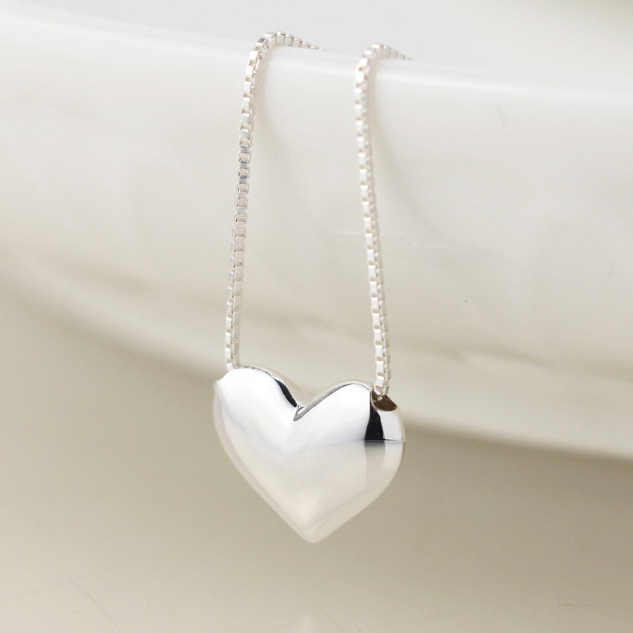Sterling Silver Heart & Box Chain Necklace