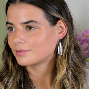 Sterling Silver Hammered Long Teardrop Earrings