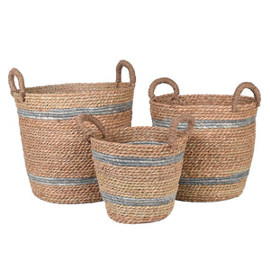 Natural and Grey Stripe Baskets
