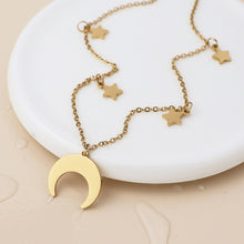 Load image into Gallery viewer, Crescent Moon &amp; Stars Gold Plated Stainless Steel Necklace

