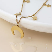Load image into Gallery viewer, Crescent Moon &amp; Stars Gold Plated Stainless Steel Necklace
