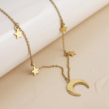 Load image into Gallery viewer, Crescent Moon &amp; Stars Gold Plated Stainless Steel Necklace
