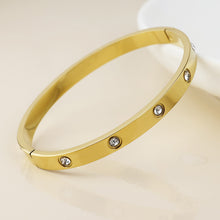 Load image into Gallery viewer, Hinged Textured Panel Gold Plated Stainless Steel Bangle
