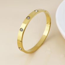 Load image into Gallery viewer, Hinged Textured Panel Gold Plated Stainless Steel Bangle

