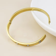 Load image into Gallery viewer, Hinged Textured Panel Gold Plated Stainless Steel Bangle
