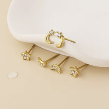 Load image into Gallery viewer, Gold Star/Moon Set Waterproof Earrings
