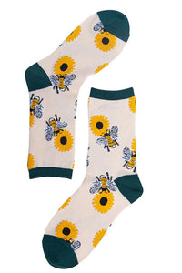 Women's Bamboo Socks Bumblebees Sunflowers Floral