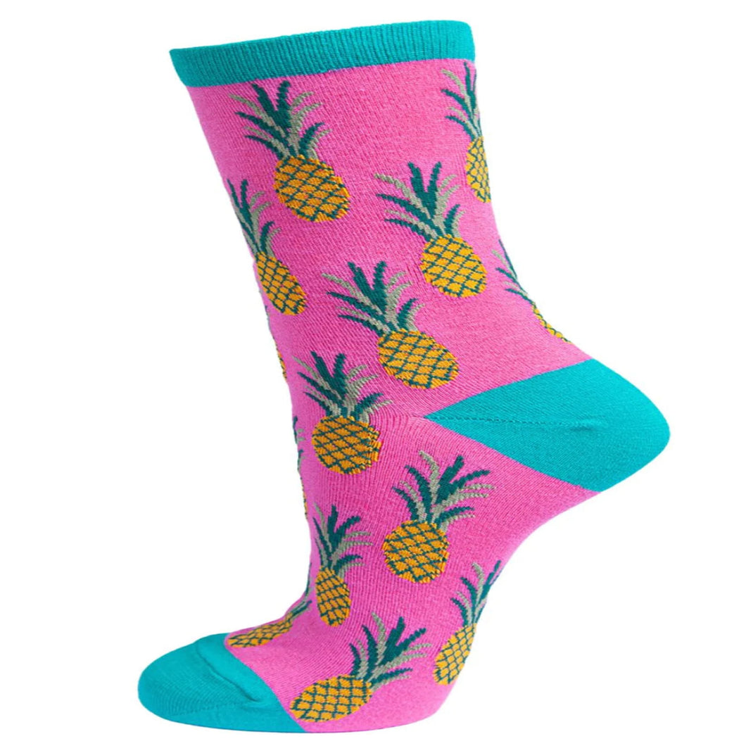 Womens Bamboo Socks Pineapple Socks Pink