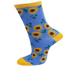 Load image into Gallery viewer, Womens Bamboo Socks Sunflower Socks Blue
