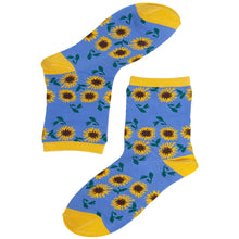 Load image into Gallery viewer, Womens Bamboo Socks Sunflower Socks Blue
