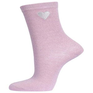 Womens Pink Glitter Socks Embroidered Heart Ankle Socks