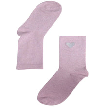 Load image into Gallery viewer, Womens Pink Glitter Socks Embroidered Heart Ankle Socks
