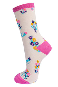 Women's Bamboo Socks Wild Flowers Pink