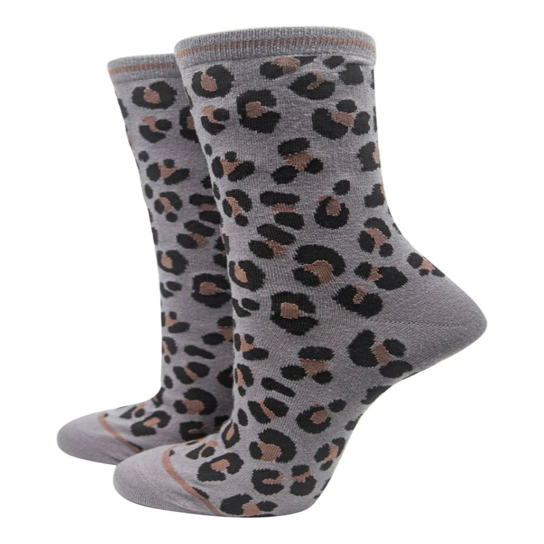 Women's Bamboo Socks Leopard Print Ankle Socks Grey