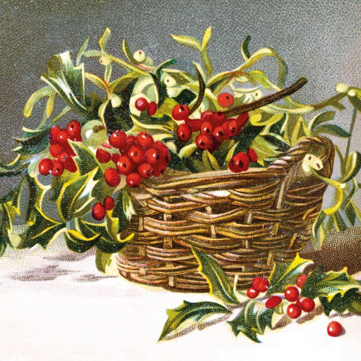V&A Christmas Pack - Holly & Mistletoe Basket