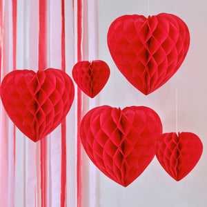 Honeycomb Heart Decorations Pack Of 5