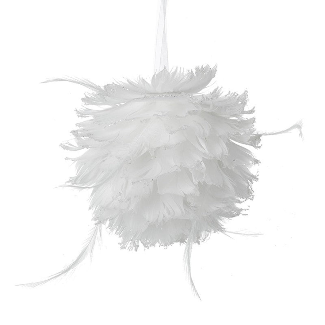 White Feather Flower Ball Hanger 13cm