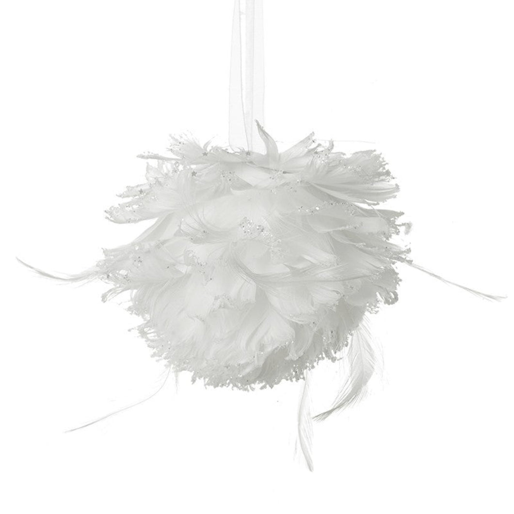 White Feather Flower Ball Hanger 10cm