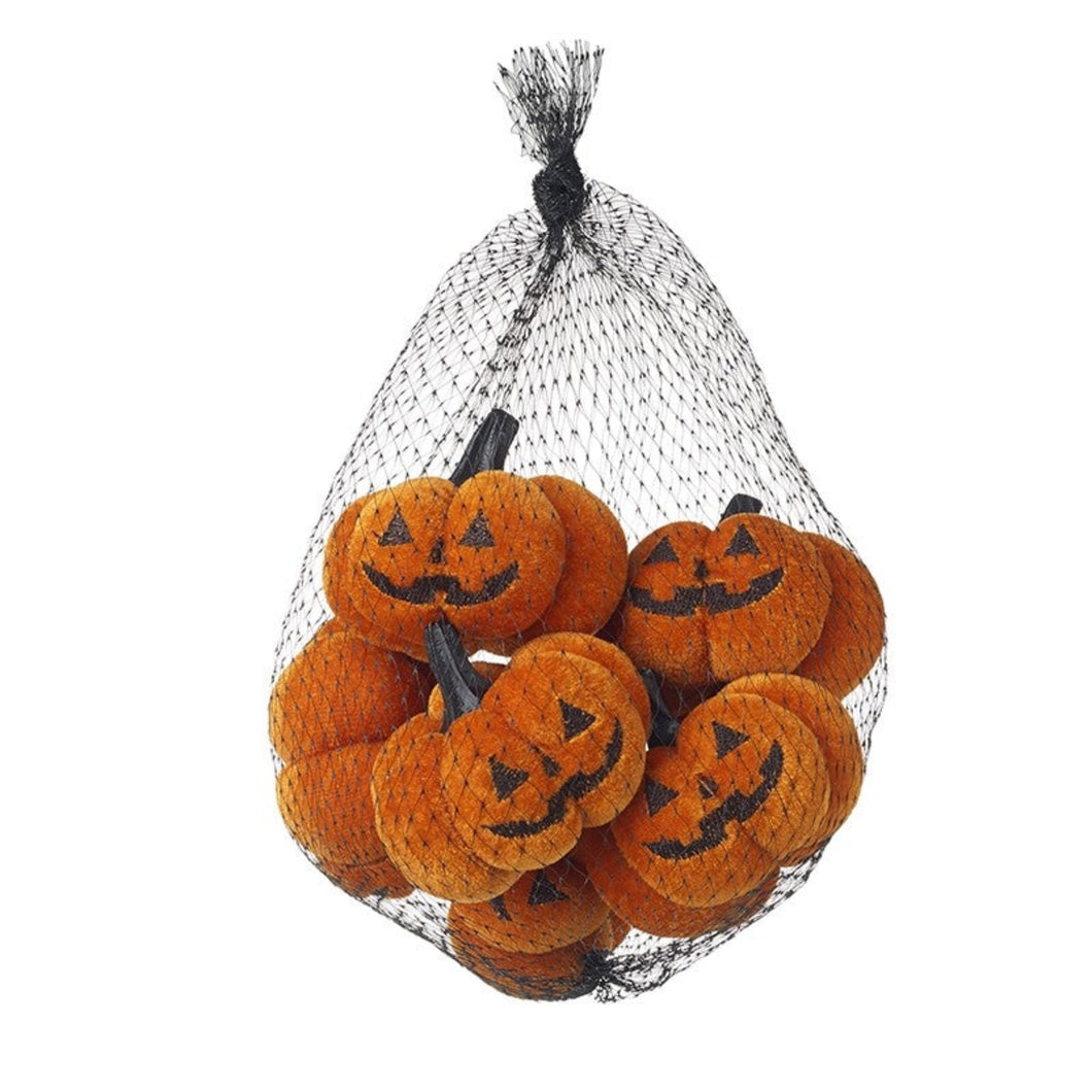 6 Velvet Halloween Pumpkins in a Bag