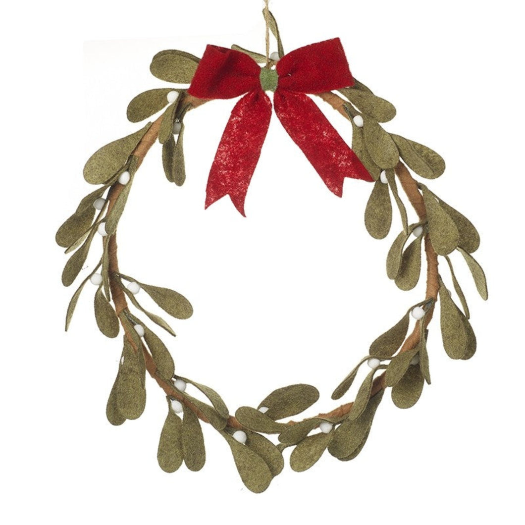 Mistletoe Wreath with Red Bow