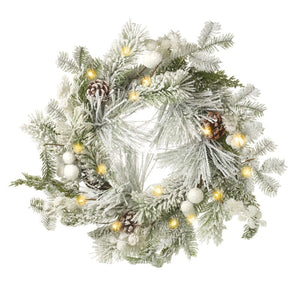 LED White Berry Snowy Wreath