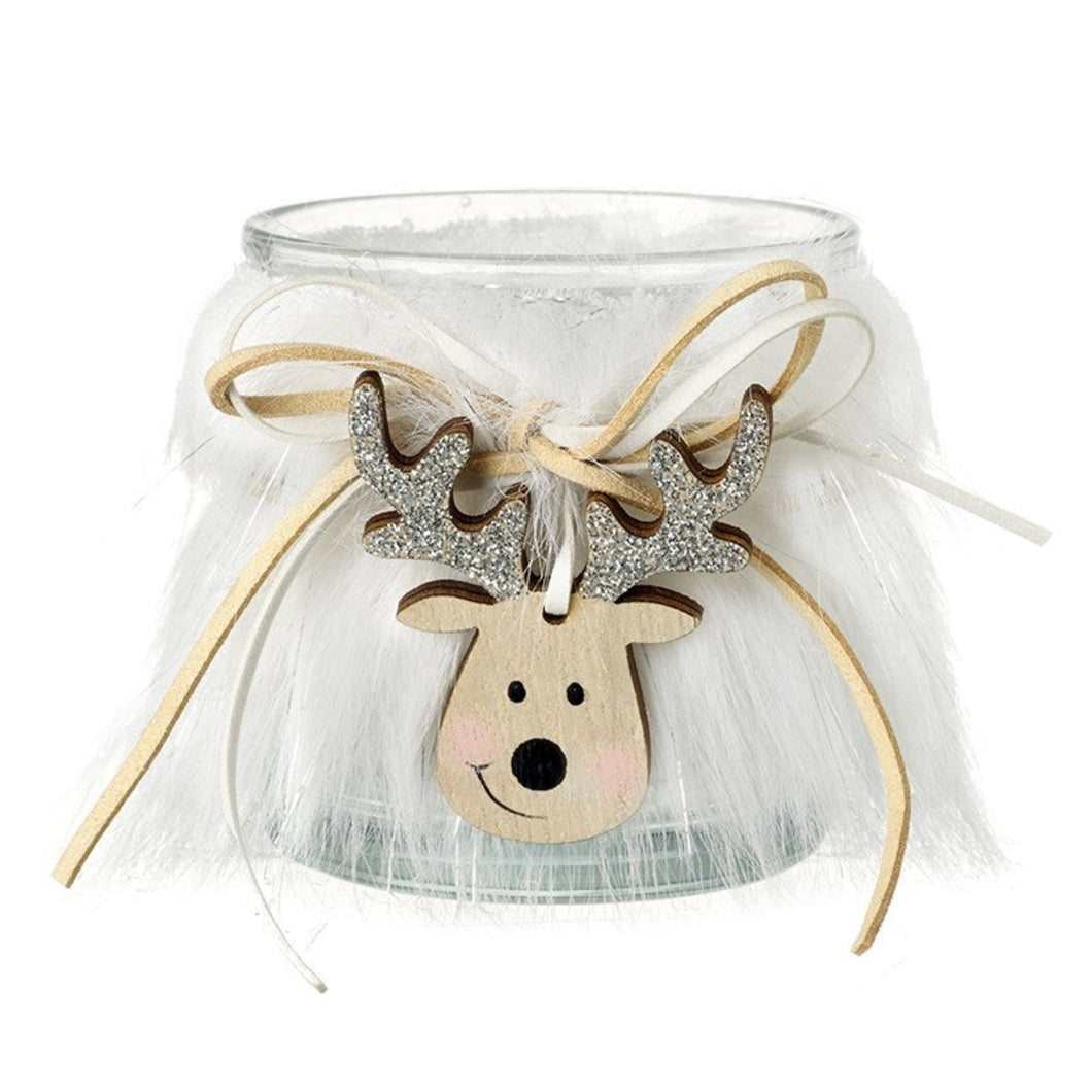 Fluffy T-Light Holder with Deer Dec