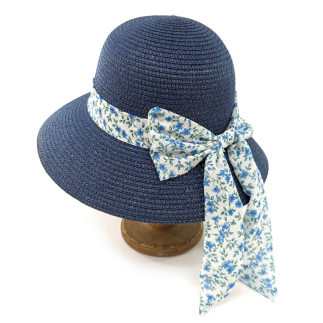 Daisy Ribbon Foldable Hat- Dark Blue