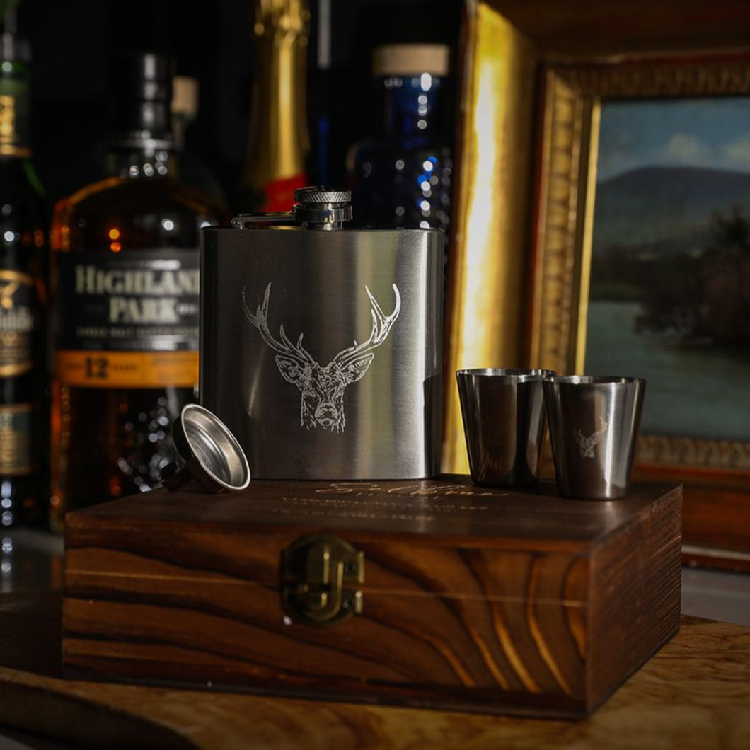 Stag  Hip Flask & Cup Set