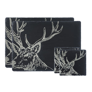 Slate Coaster and Placemat Set Stag