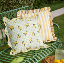 Load image into Gallery viewer, Lemons Gingham Check Outdoor Cushion
