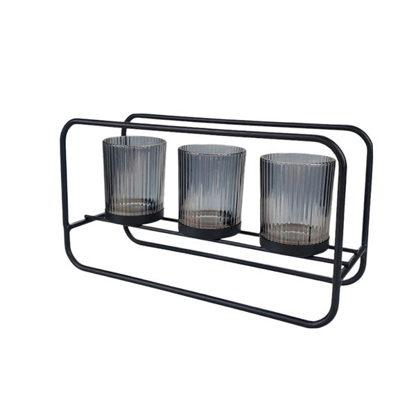 Smoke Grey 3 Tealight Holder