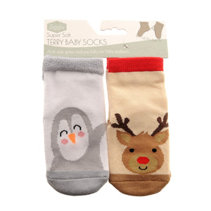 Reindeer & Penguin Sock Set - 6-12 months