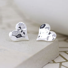 Load image into Gallery viewer, Hammered Heart Stud Earrings
