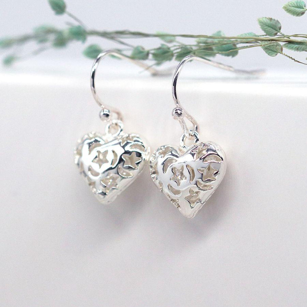 Silver Plated Heart Drop Earrings