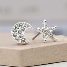 Load image into Gallery viewer, Silver Star And Moon Earrings
