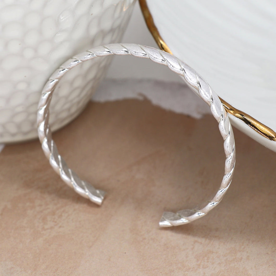 Silver Twisted Open Bangle