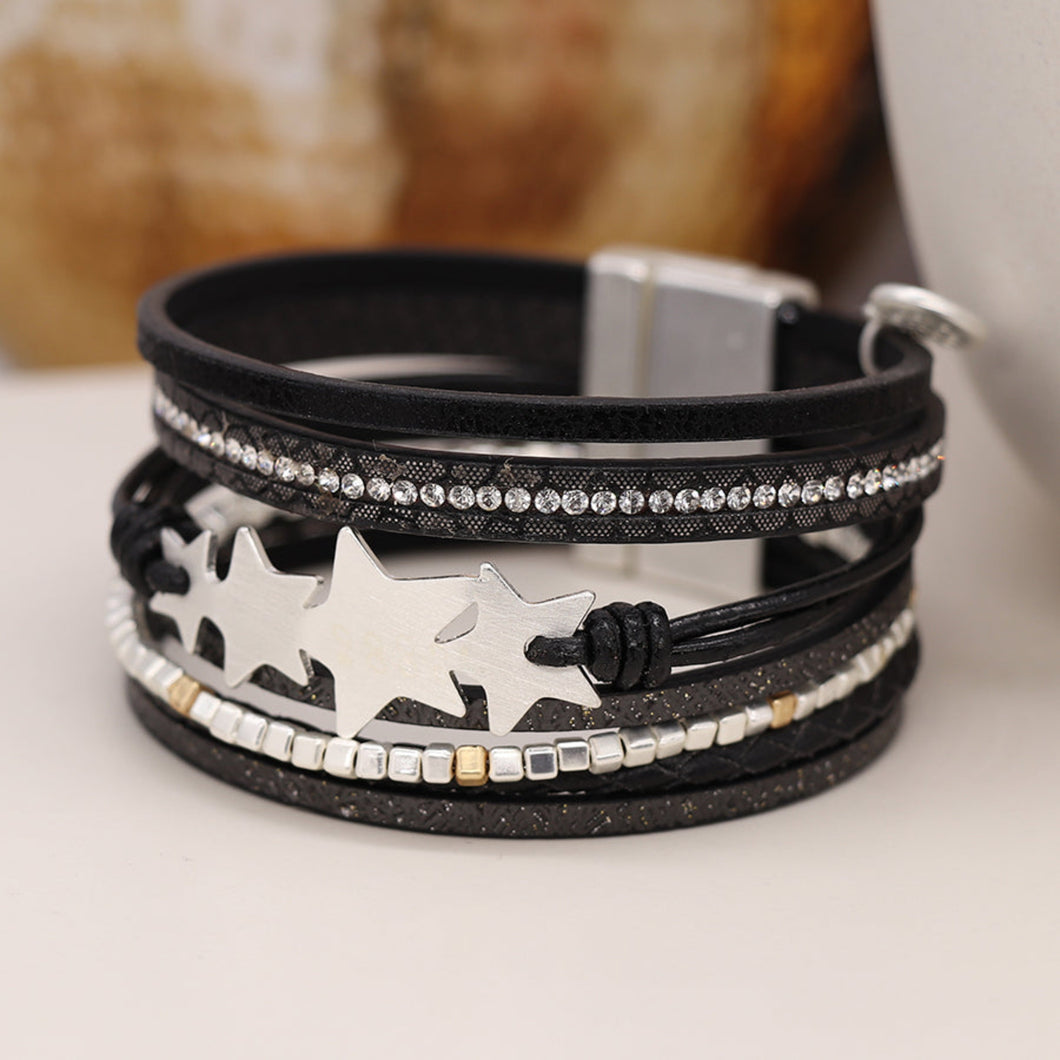 Black Leather Magnetic Bracelet