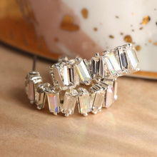 Load image into Gallery viewer, Silver Plate Crystal Hoop Earrings
