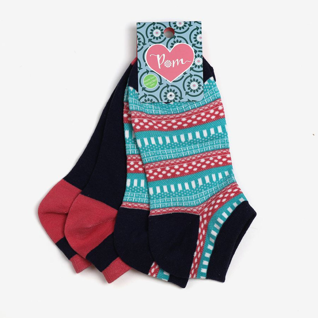 Navy/Turquoise/Pink Aztec Print 2 Pack Socks