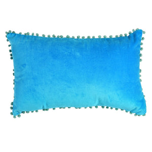 Blue Velvet Pom Pom Cushion