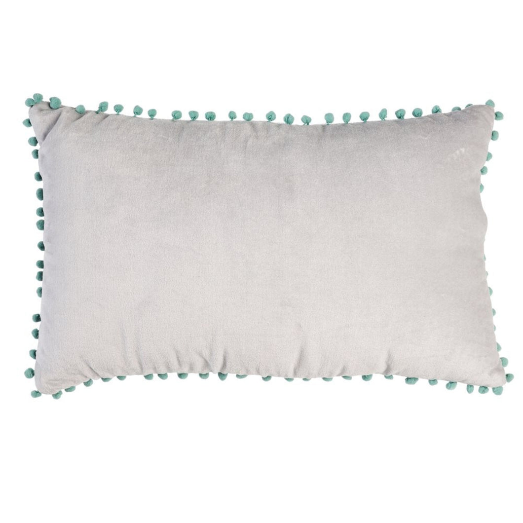 Grey Velvet Pom Pom Cushion