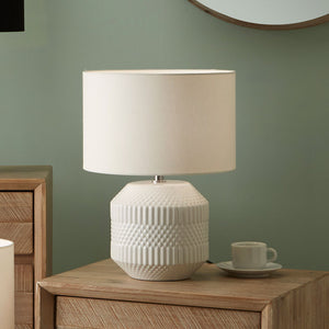 White Geo Short Ceramic Table Lamp