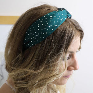 Satin Green/White Dots Headband