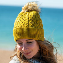 Load image into Gallery viewer, Mustard Lined Wool Mix Bobble Hat
